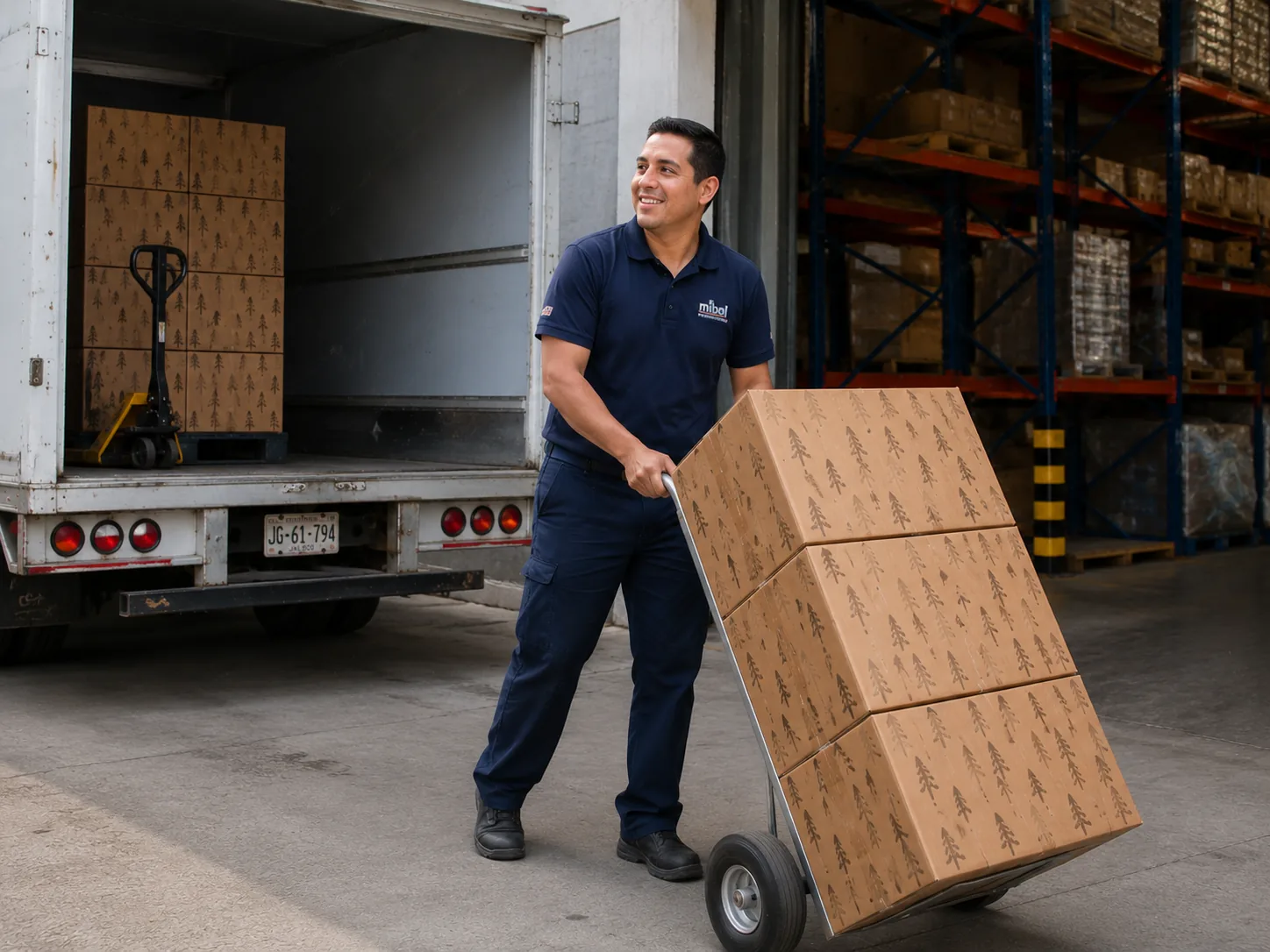 Camioneta de entrega MiBOX cargando cajas de despensa